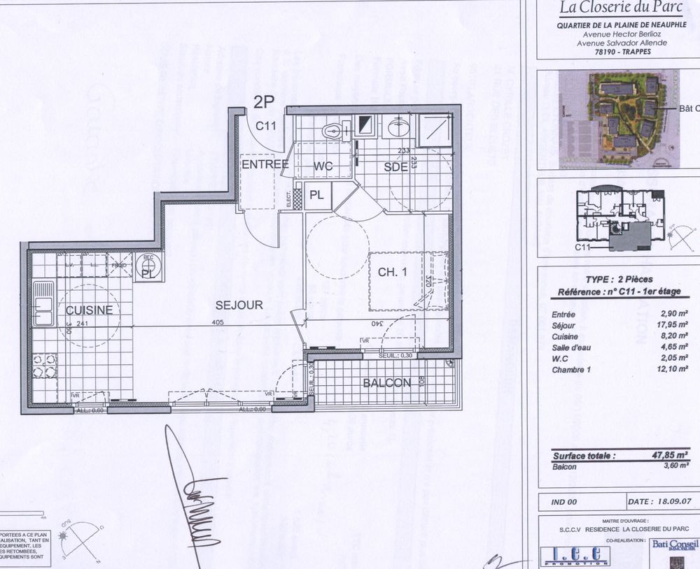 Vente Appartement 2 pièces trappes + balcon + parking calme Trappes