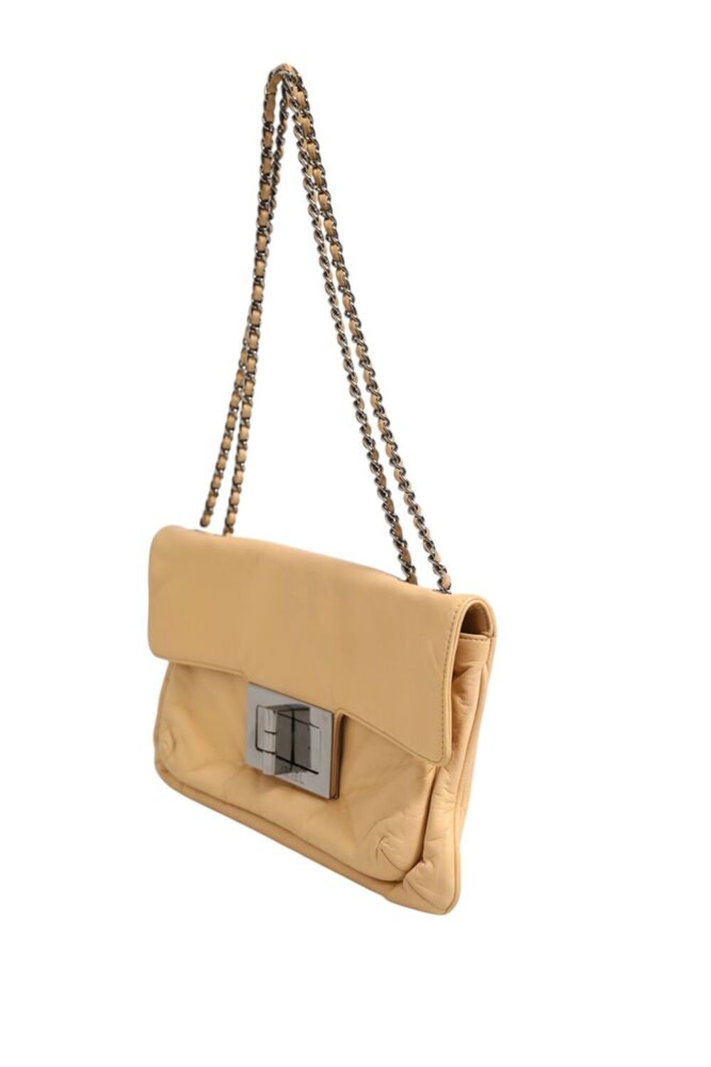 Sac &agrave; rabat g&eacute;ant Mademoiselle en cuir d'agneau beige B+ Maroquinerie