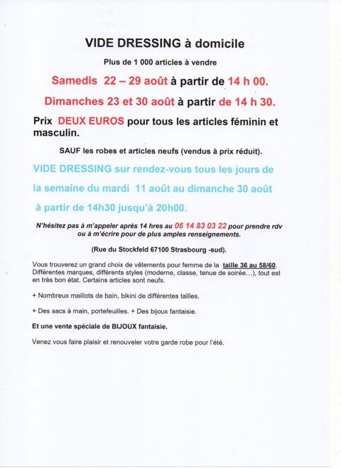 VIDE DRESSING tous les jours à domicile Strasbourg (67)