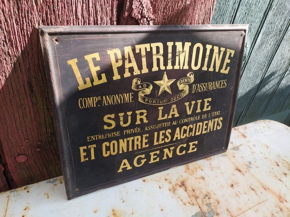Ancienne Plaque T&ocirc;le Publicitaire Assurance Le Patrimoine 
