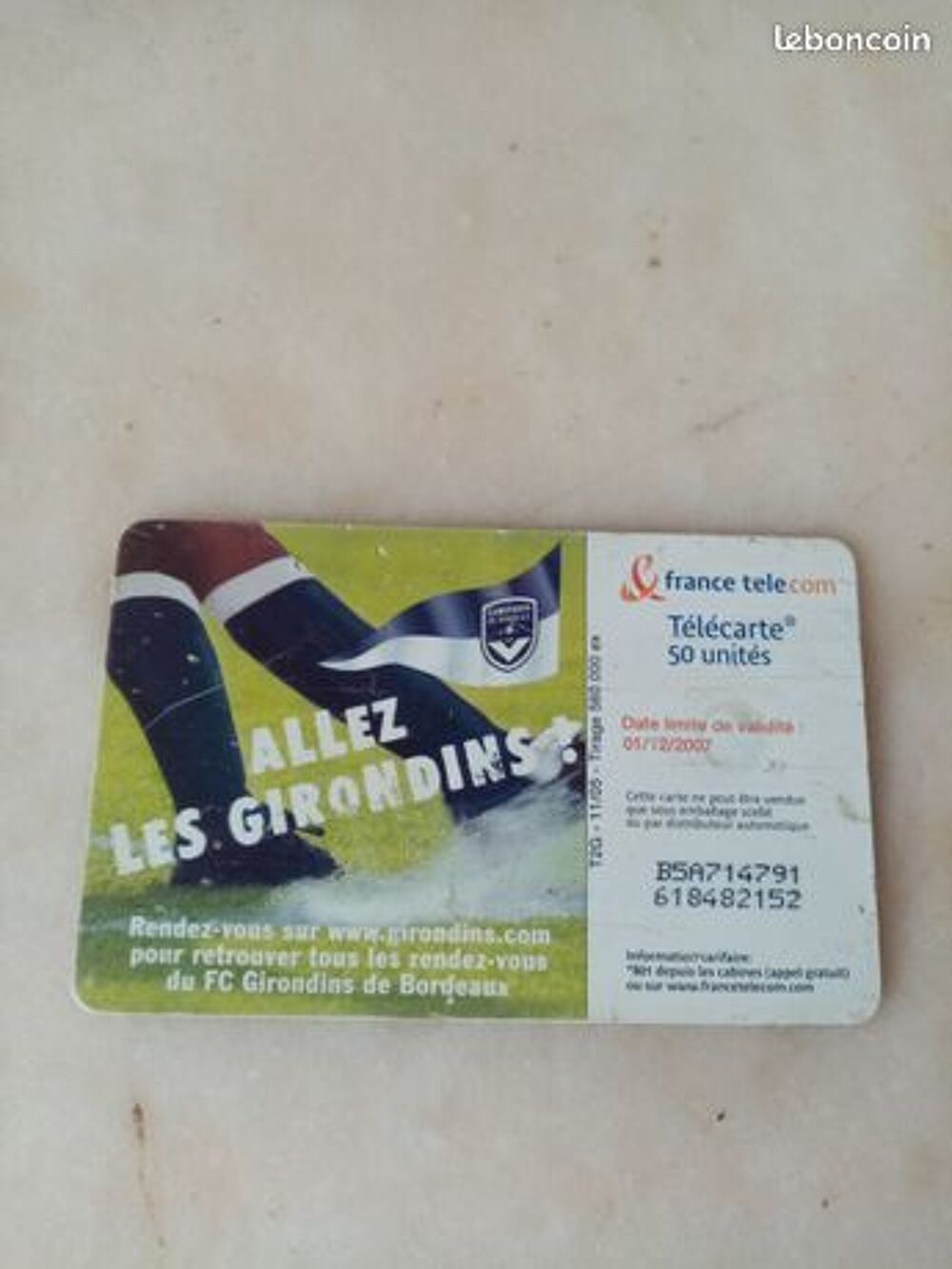 T&eacute;l&eacute;carte des Girondins de Bordeaux 