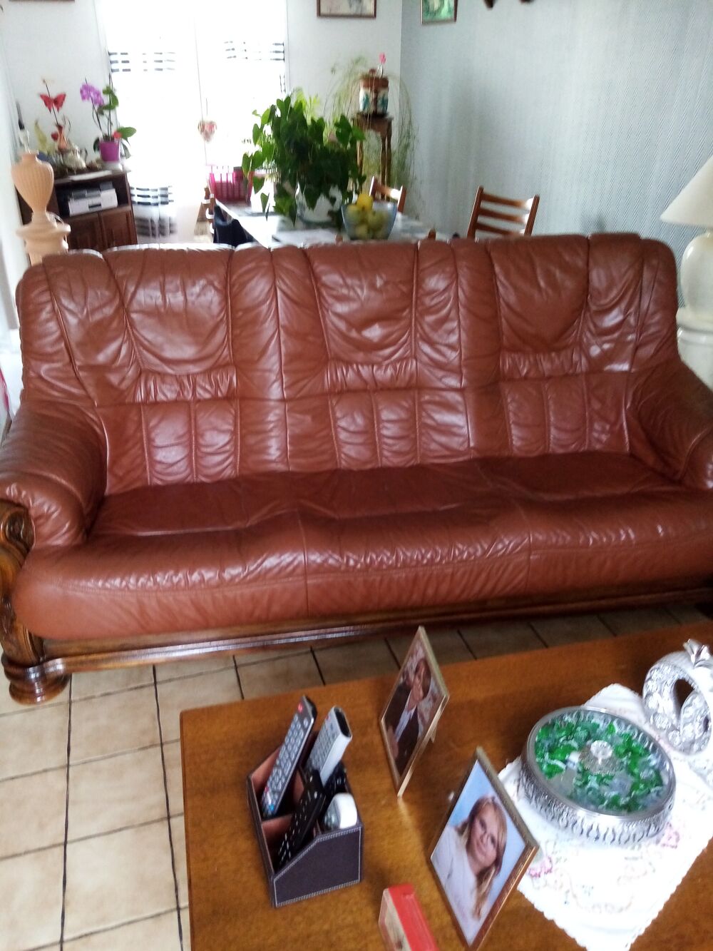 Canap&eacute; Cuir Vachette 3 places + 2 Fauteuils Meubles