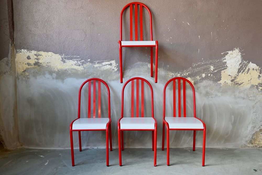 Set de 4 chaises en acier tubulaire rouge Bauhaus vintage Meubles