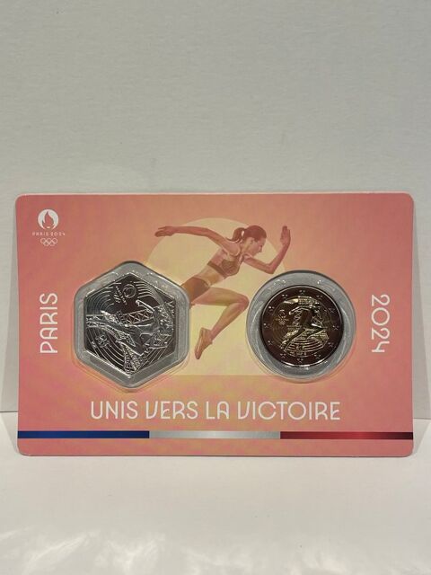 Cartelette JO Paris 2024, 10e argent et 2 euros BU Marianne 55 Dourdan (91)