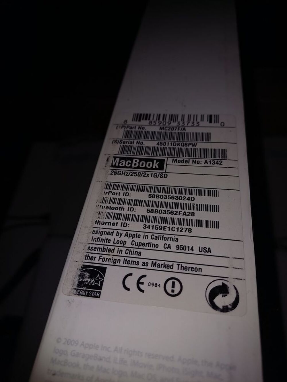 Portable Macbook A1342 Disque dur SSDB 500Go Neuf 8 go M&eacute;moi Matériel informatique