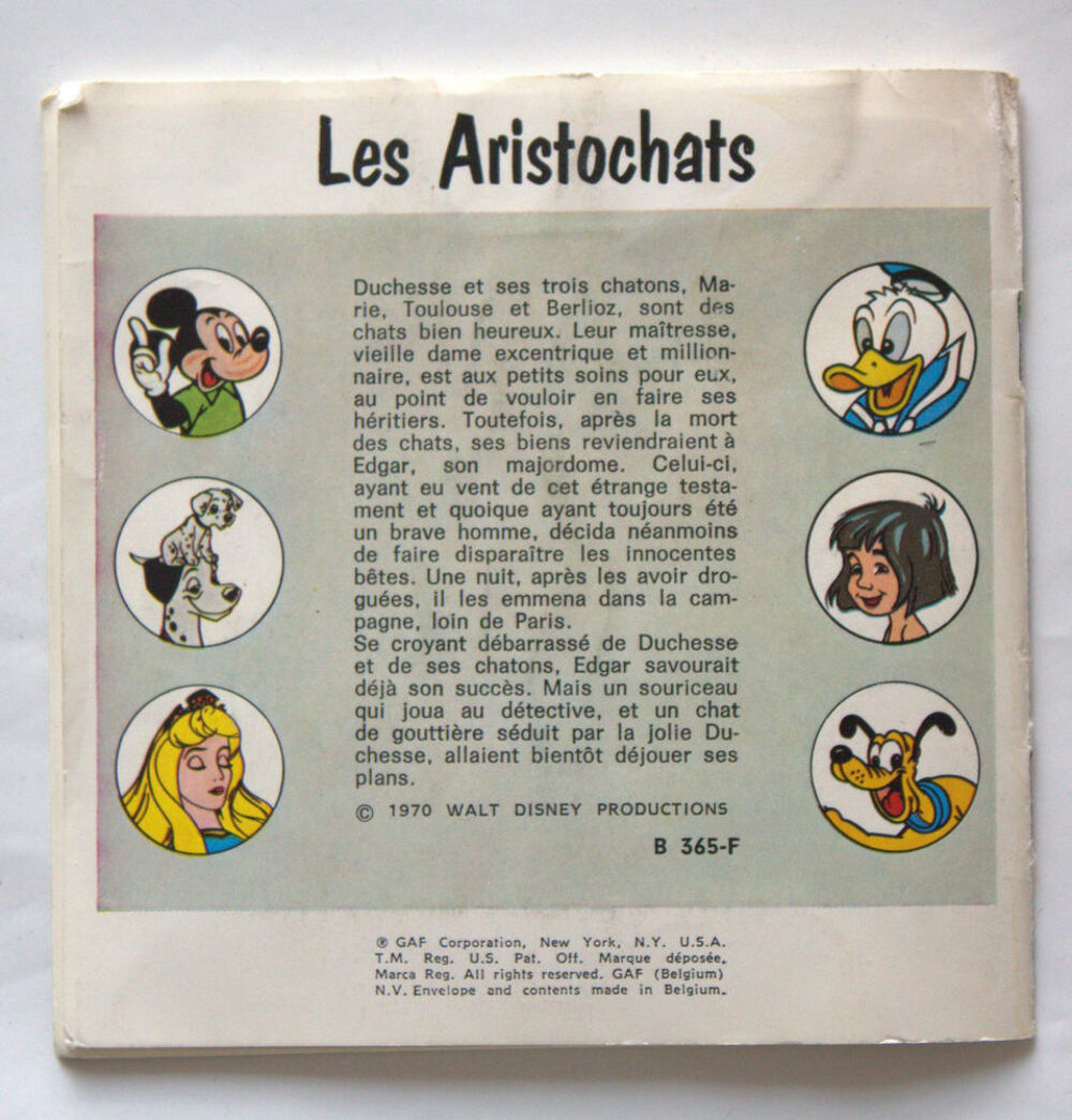 Pochette disques Viewmaster Disney Les Aristochats 1970
