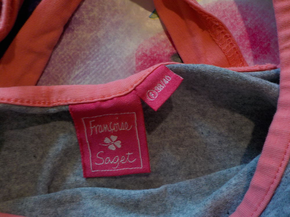 TEE-SHIRT GRIS Bordure saumon Fran&ccedil;oise Saget Taille 38/40 Vêtements