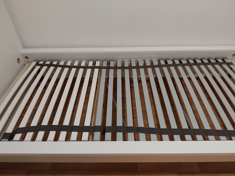 Sommier avec t&ecirc;te de lit blanc 1pers 90&times;200 Meubles