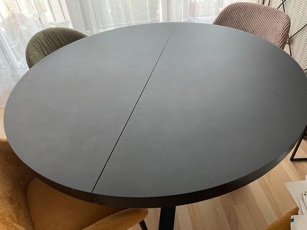 Table ronde noire extensible verre et acier Meubles