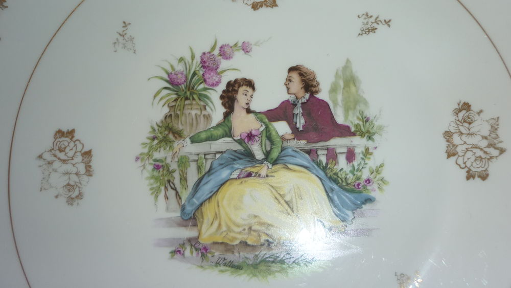 Plat &agrave; gateaux J.V Authentique d&eacute;cors Watteau ann&eacute;es 70 Cuisine