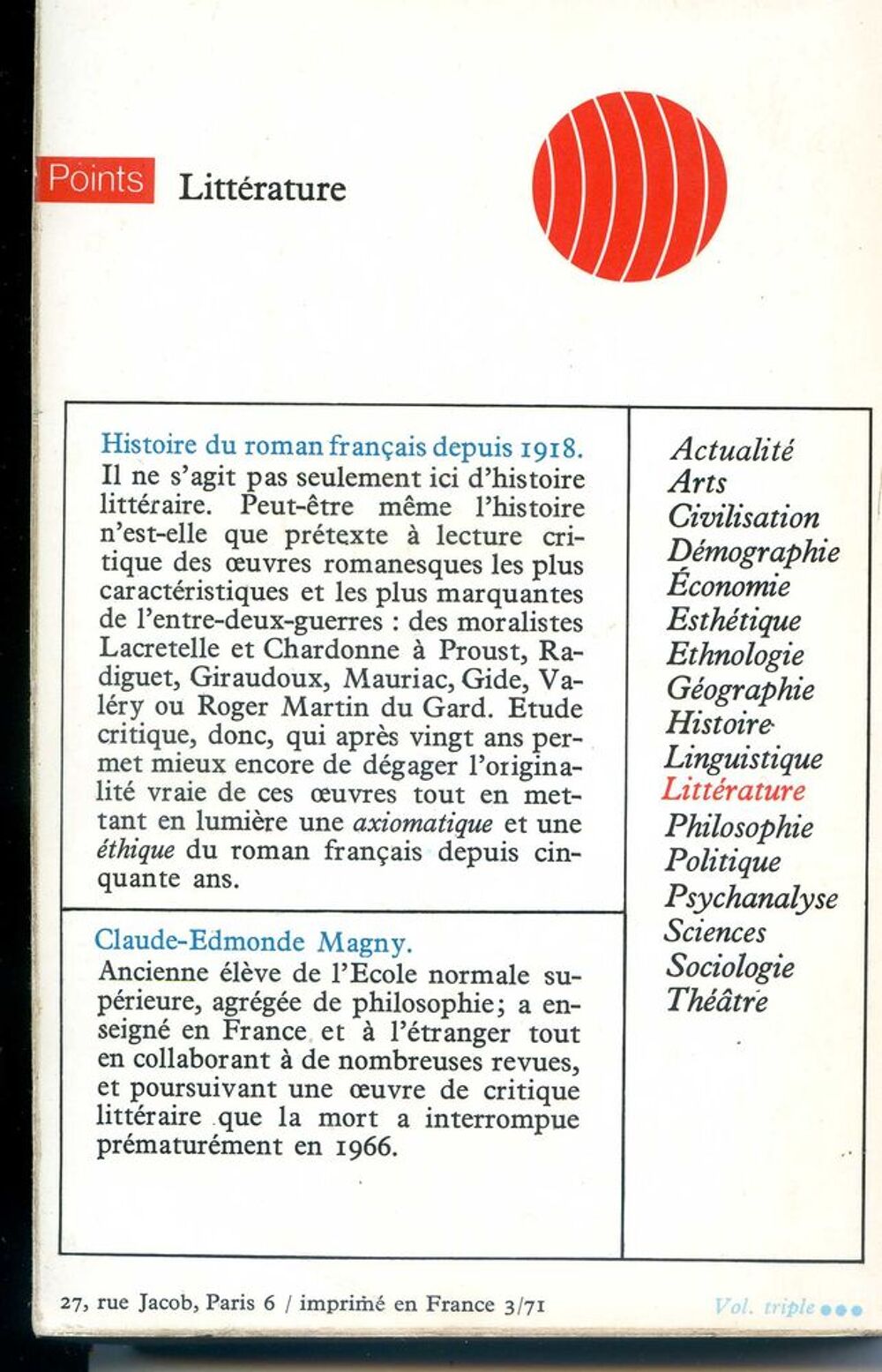 HISTOIRE DU ROMAN FRAN&Ccedil;AIS DEPUIS 1918, Livres et BD