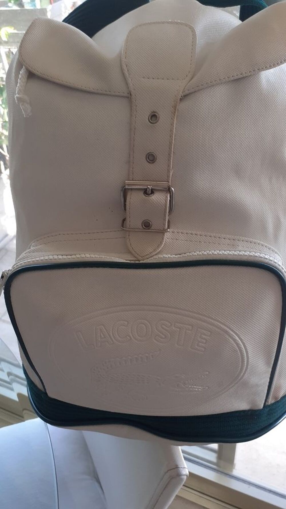 SAC A DOS "LACOSTE" Blanc/Vert TBE Maroquinerie