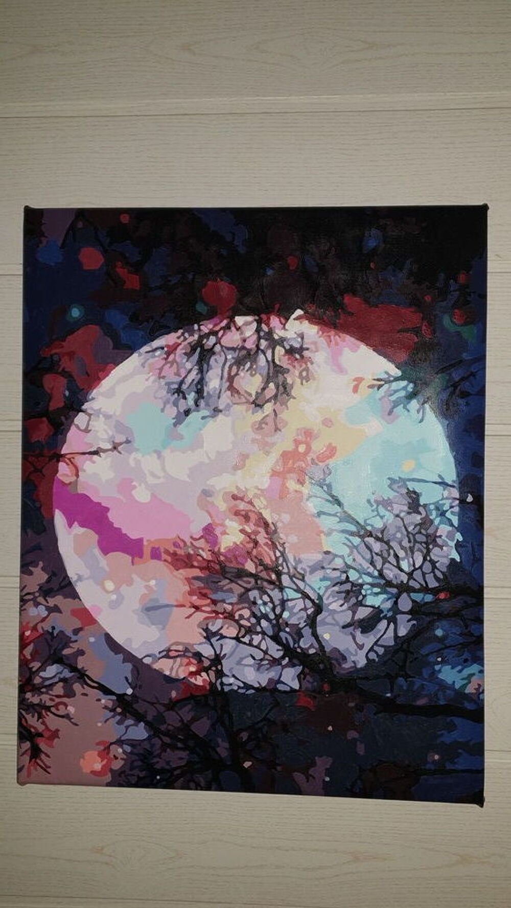 Tableau lune po&eacute;tique - peint &agrave; la main Décoration