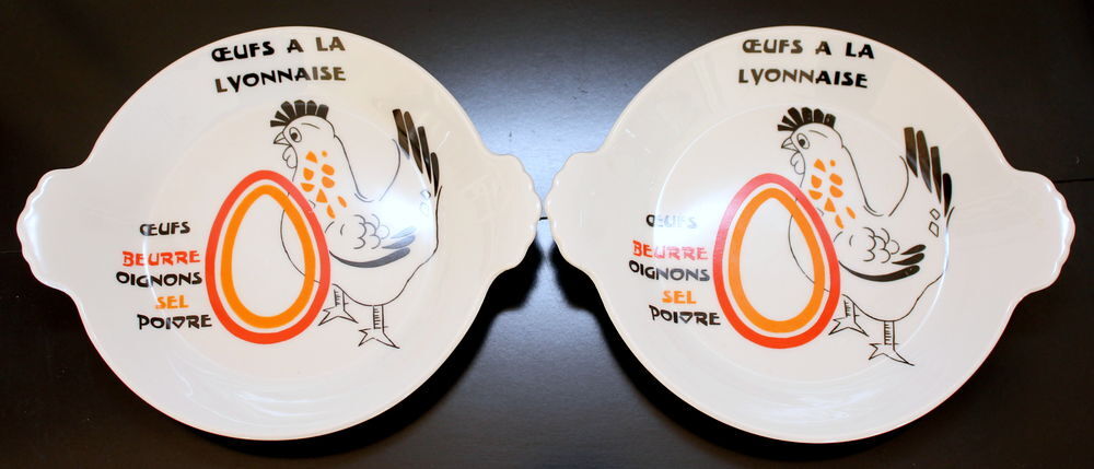 plats oeuf a la lyonnaise poule orange vintage 70 Cuisine