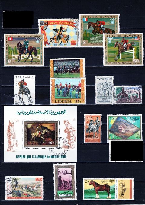 lot de 49 timbres du MONDE avec des CHEVAUX 4 Les �glisottes-et-Chalaures (33)
