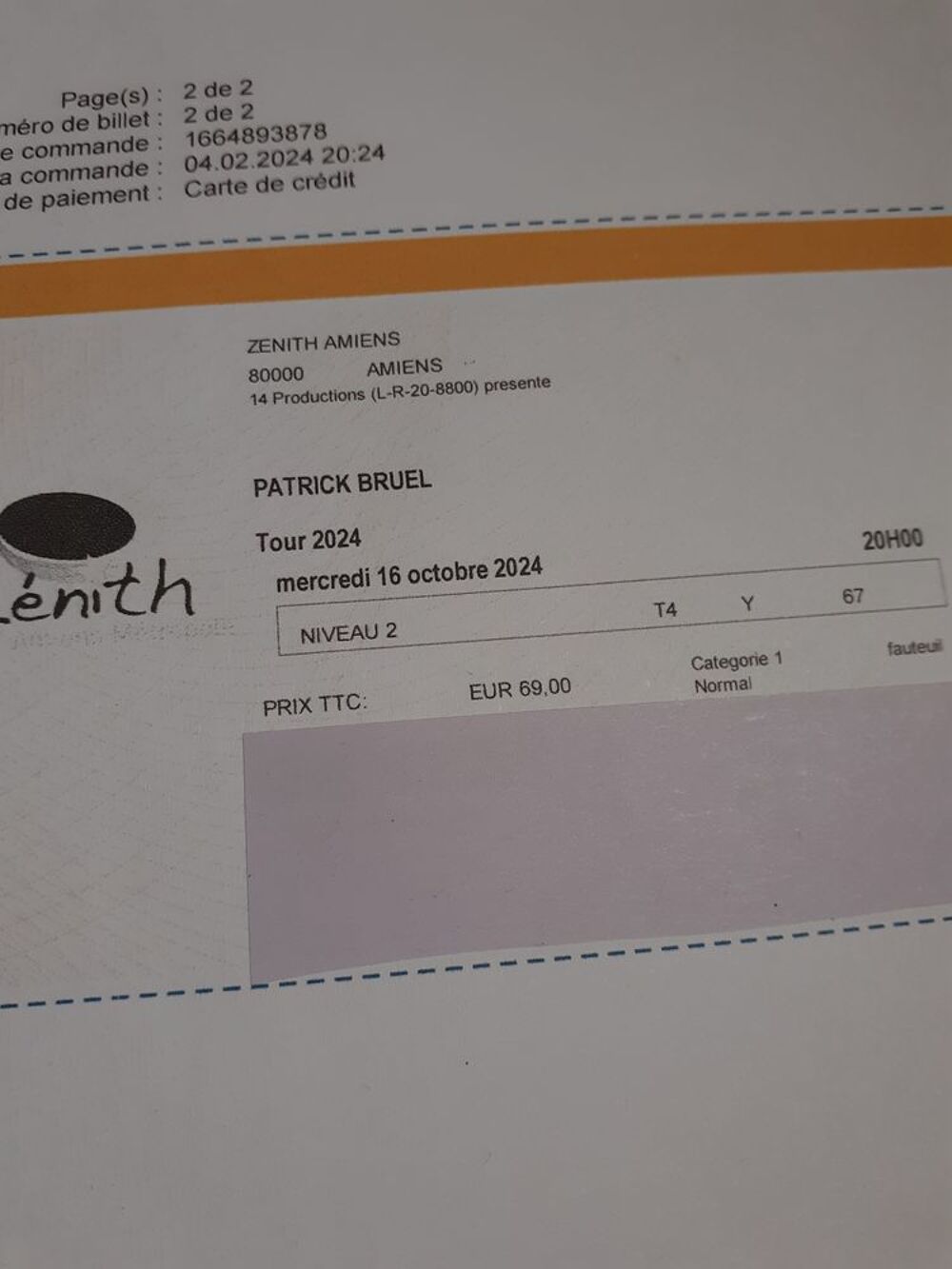 2 places de concert BRUEL Amiens 16/10/24 Billetterie