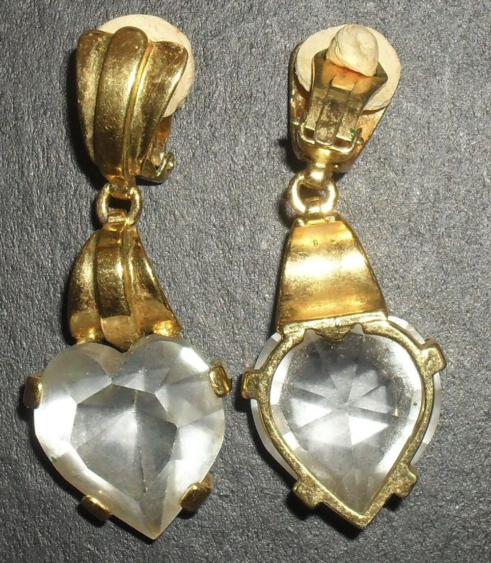 Boucles d'Oreilles &agrave; Clips 
dor&eacute;es avec c?ur transparent Bijoux et montres
