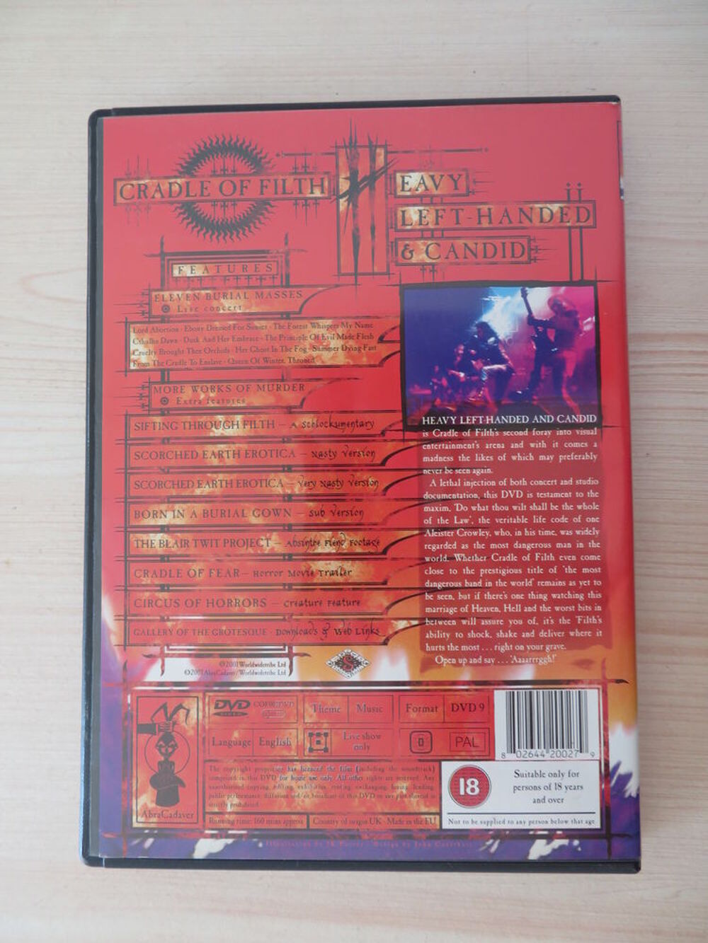 DVD Cradle of Filfh Heavy Left-Handed &amp; Candid 2001 Metal DVD et blu-ray