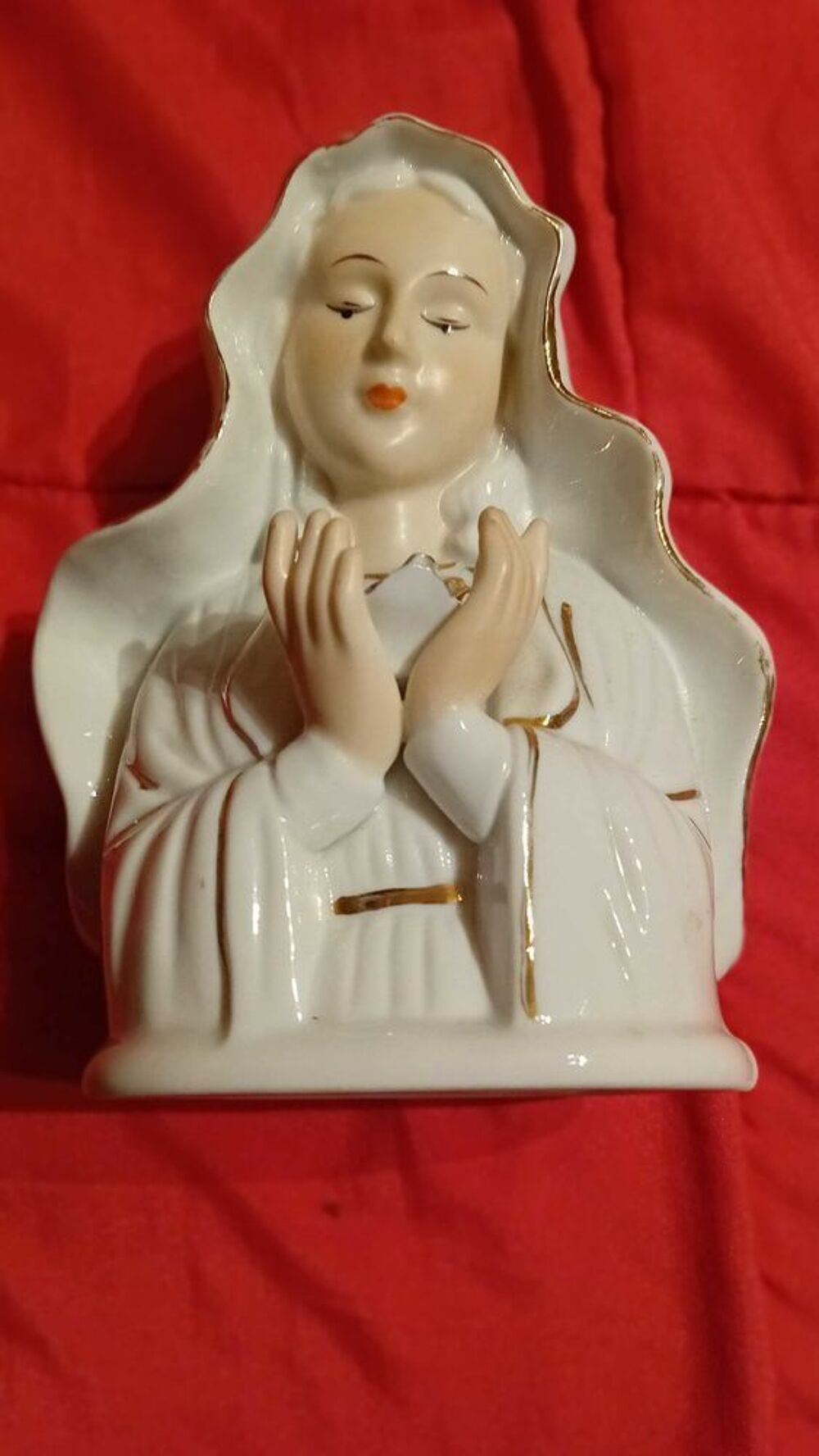 STATUETTE BUSTE DE LA VIERGE EN BISCUIT C&agrave;‰RAMIQUE POLYCHROME Décoration