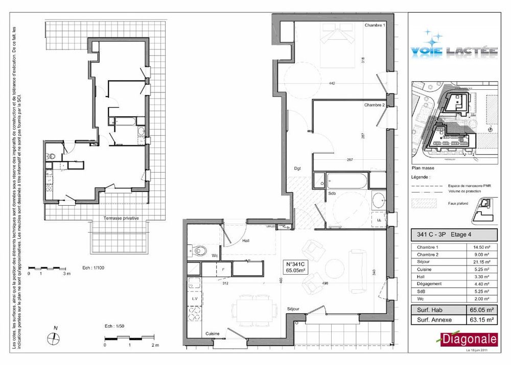 Vente Appartement T3 de 65 m² avec terrasse exceptionnelle de 63 m² à Gerland Lyon 7