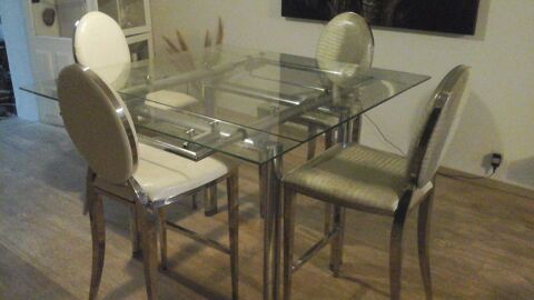 Table haute extensible en verre et acier chromé + 4 chaises 395 Périgny (17)