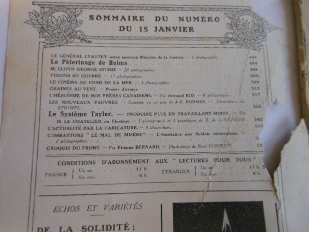 lecture pour tous du 15 janvier 1917 pa83 Livres et BD