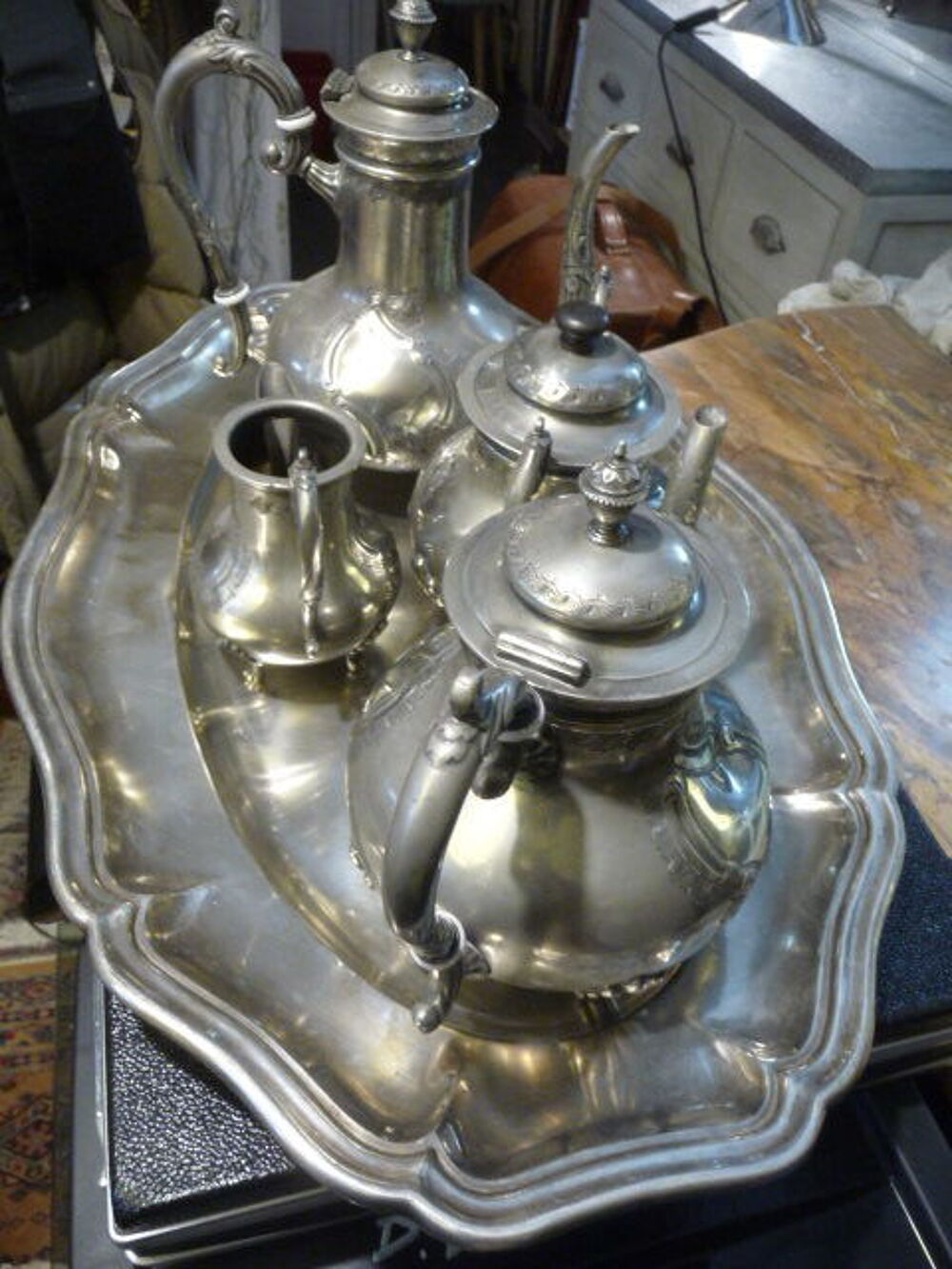 SERVICE A CAFE METAL ARGENT FIN XIXeme Décoration
