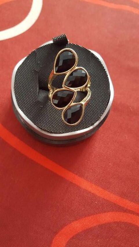  Bague dore or fin pierre noire vintage ovale T 47-49 N131 10 Beaune (21)
