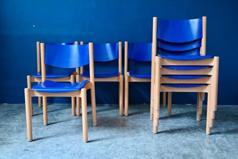 Chaises vintage scandinave Hiller lot série bleues 100 Wintzenheim (68)