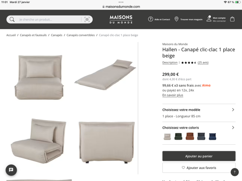 Canap� clic clac 1 place beige NEUF - maison du monde 0 Cruzille (71)