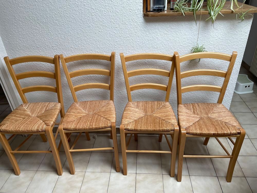 4 chaises paille et bois Meubles