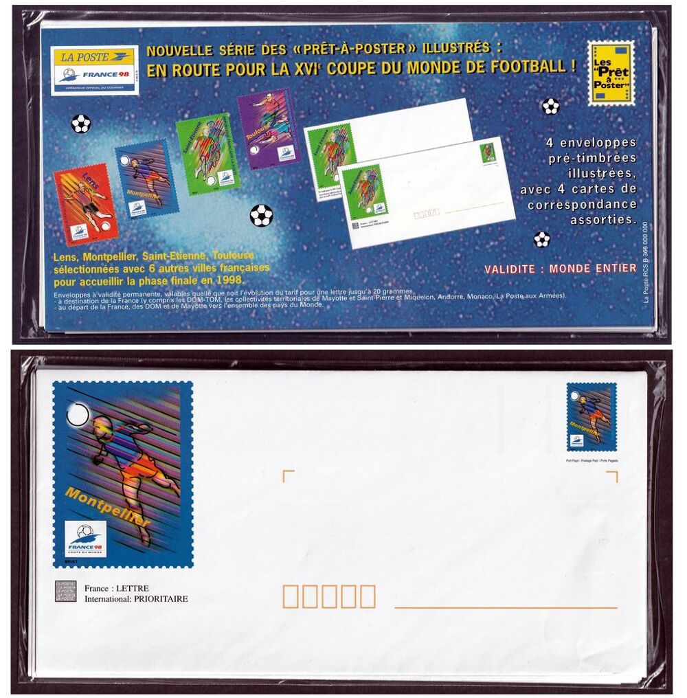 Lot de Carte Postales et Enveloppes Coupe du monde foot 98 