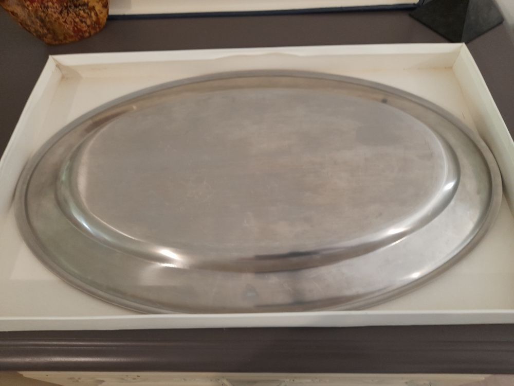 plat de service ovale inox L&eacute;tang R&eacute;my 50 cm X 31 cm Décoration