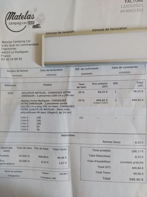 matelas neuf � la fran�aise camping car 350 Aubi�re (63)