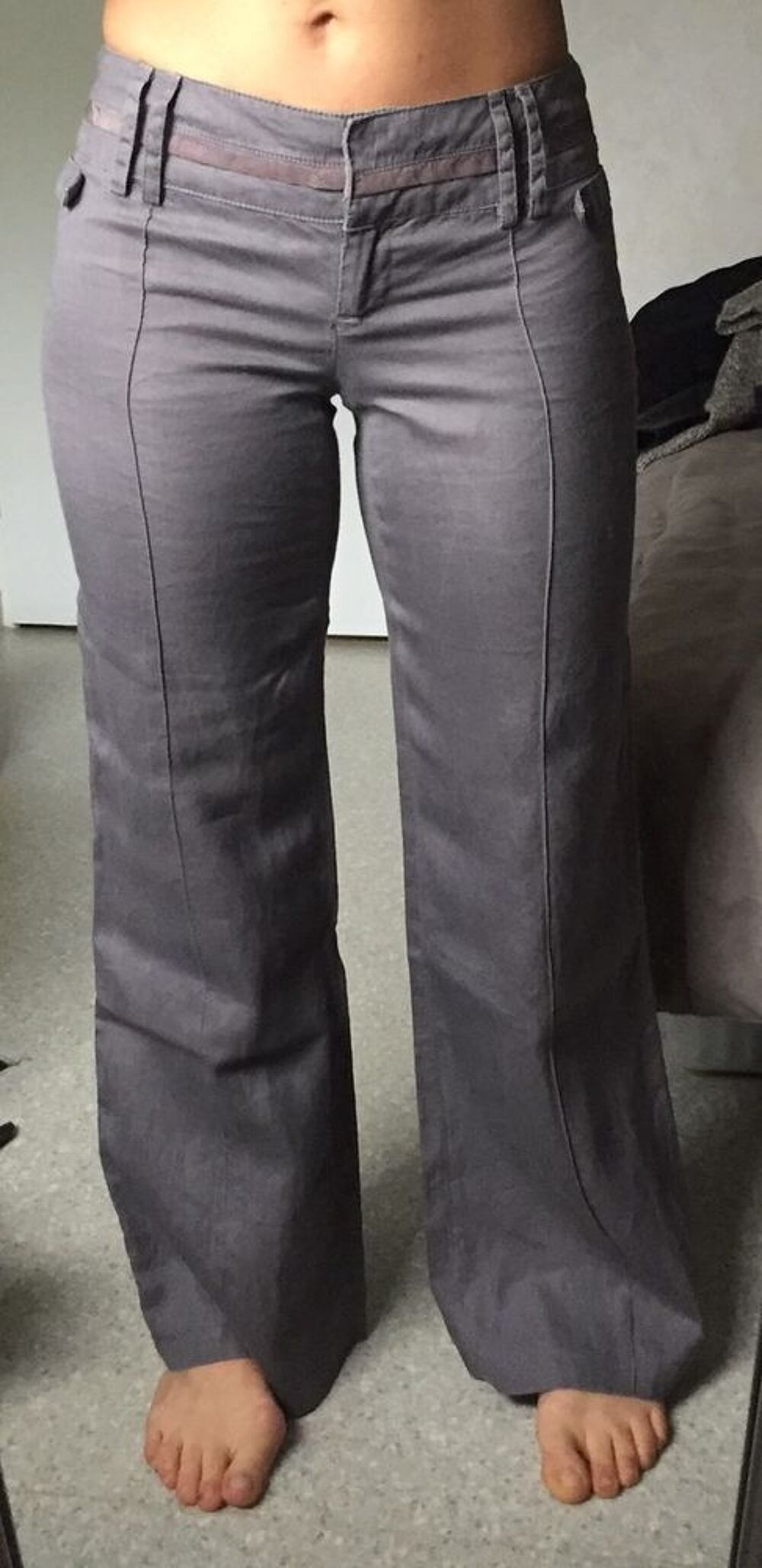 Pantalon en lin gris Promod - Taille 36 Vêtements