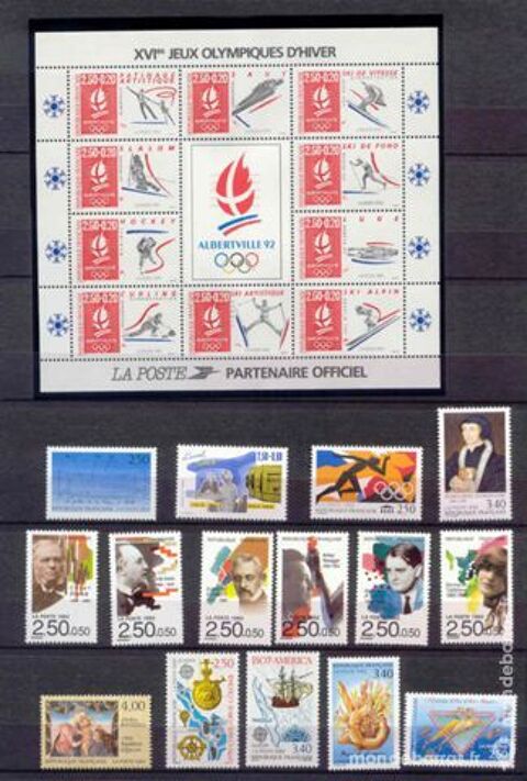 France 41 timbres poste neufs 1992 ,1 carnet,1 bloc 36 Joué-lès-Tours (37)