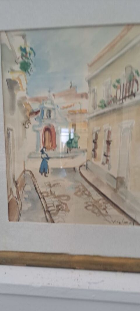 3 aquarelles et 1 peinture huile de Andr� Villeboeuf 150 Lyon 1 (69)