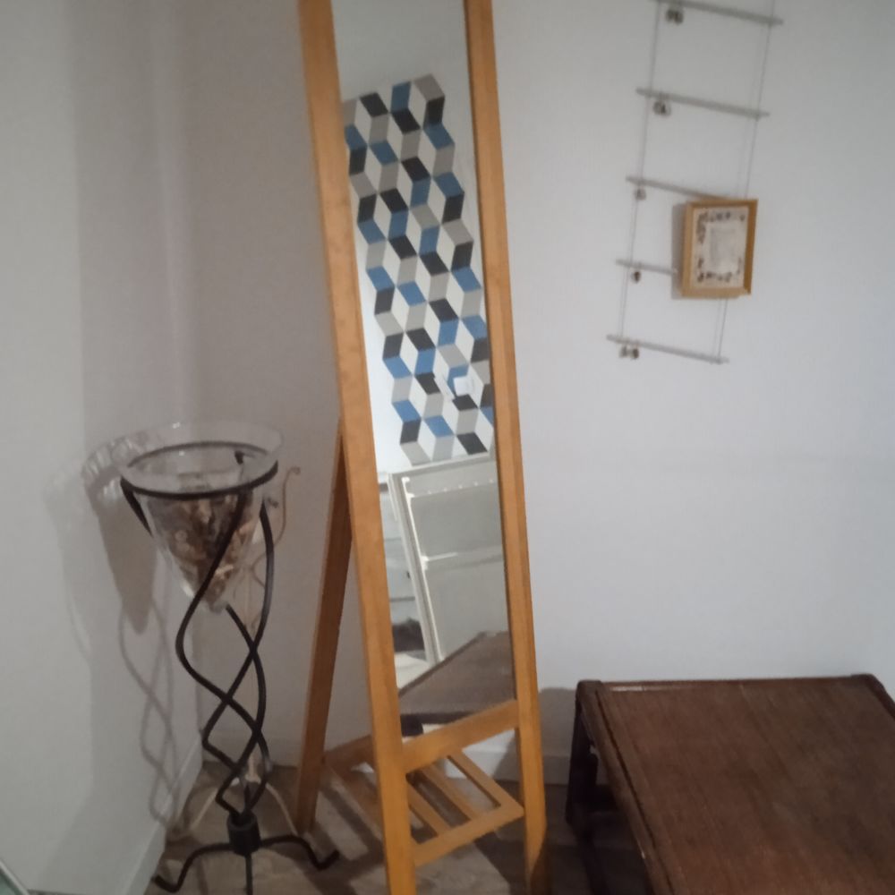 Miroir sur pied hauteur 160, coloris pin miel structure bois Meubles
