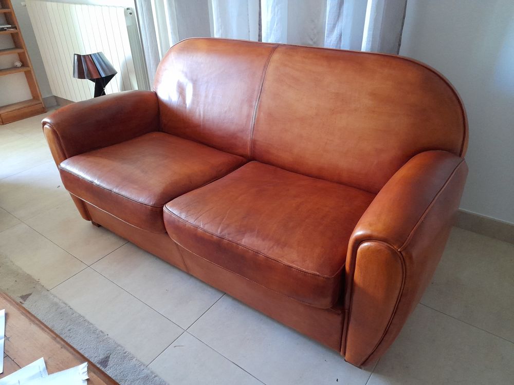 Canap&eacute; 2 places , fauteuil et pouf cuir basane cleyborne Meubles