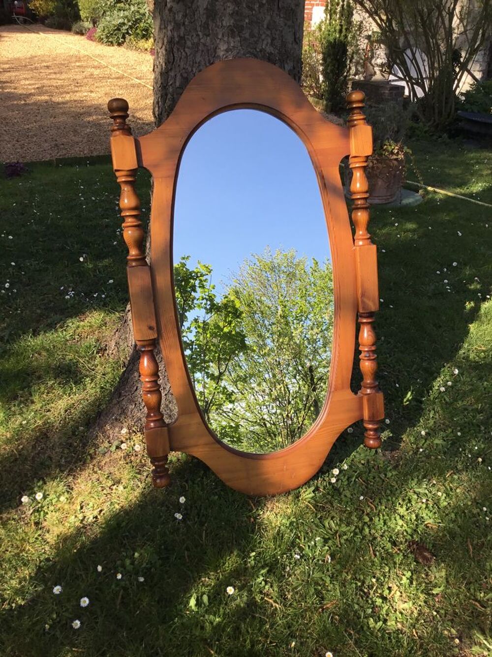 Miroir ovale en pin Meubles