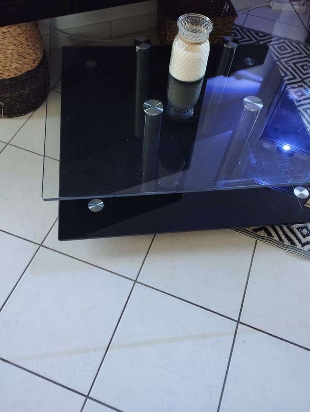 Table basse de salon en verre noir et blanc Meubles