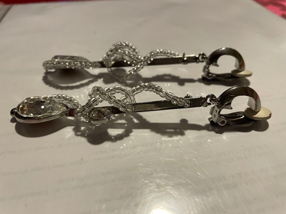 BO Clip argent&eacute; + pendant strass Crystal et enfilage perles Bijoux et montres