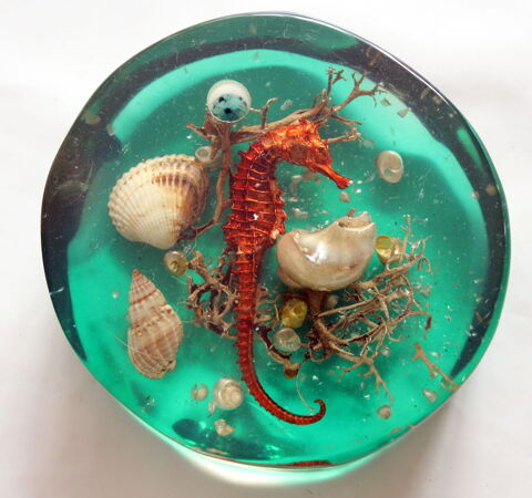 Inclusion 1960 hippocampe coquillages porte stylo 23 Issy-les-Moulineaux (92)