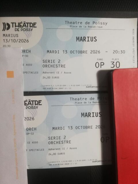 deux billets Marius théâtre de Poissy ce mardi 13 octobre 48 Andrésy (78)