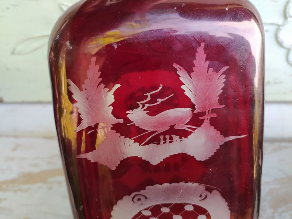 Ancienne Carafe &agrave; Whisky Cristal de Boh&egrave;me Bordeaux Décoration