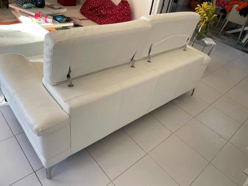 Canap&eacute; en cuir blanc 3 places Meubles