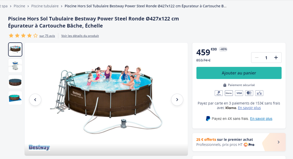 piscine best way ronde 4.27 X 1.22 + bache bulle Jardin