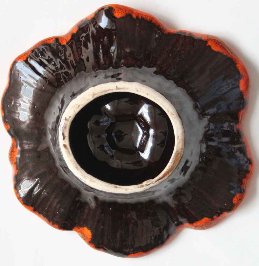 C&eacute;ramique vintage 70 coupe fleur orange Vallauris Décoration