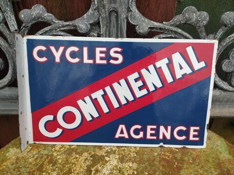 Ancienne Enseigne Plaque Émaillée Cycles Continental Agence 350 Loches (37)