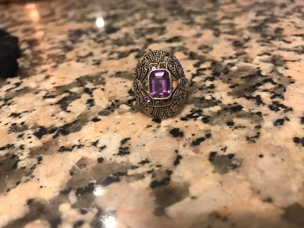 bague ancienne argent pierre am&eacute;thyste et marcassites Bijoux et montres